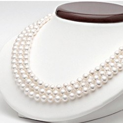 Collier triple rang perles d'eau douce Blanches 9 à 10 mm 3X45 cm