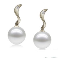 Boucles d'Oreilles Argent zirconiums Perles d'Australie Blanches 9-10 mm AAA