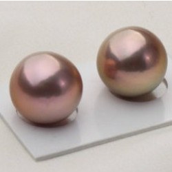 Paire de boucles d'Oreilles Or 18k perles EDISON métalliques 10 à 11 mm