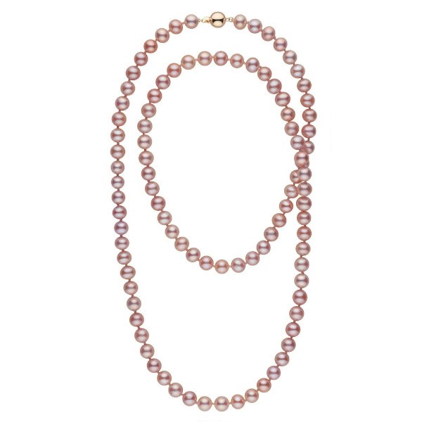 Très long collier de perles d'eau douce Lavandes 8 à 9 mm 114 cm