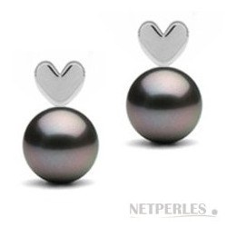 Boucles d'oreilles Coeurs en Argent 925 et perles de Tahiti