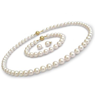 Parure 3 bijoux de perles Akoya 7,5 à 8,0 mm 40/18 cm