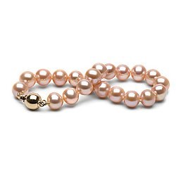 Bracelet 18 cm de perles d'eau douce Pêches 8 à 9 mm AA+ Or 14k