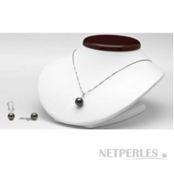 Parure 2 bijoux : Pendentif et Boucles d'oreilles de perles de Tahiti et diamants