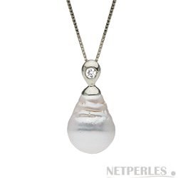 Pendentif Argent 925, diamant, perle d'Australie baroque à partir de 9 à 10 mm