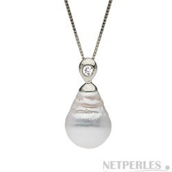 Pendentif Argent 925, diamant, perle d'Australie baroque à partir de 9 à 10 mm