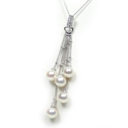 Pendentif Or 14k et 5 perles Akoya qualité AAA et diamants