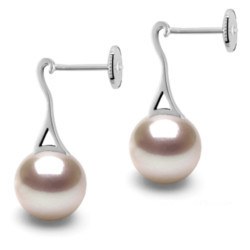 Boucles d'Oreilles Or Gris 18k Perles d' Akoya blanches