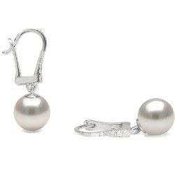 Boucles d'Oreilles Or 14k Diamants et Perles de culture Akoya AAA