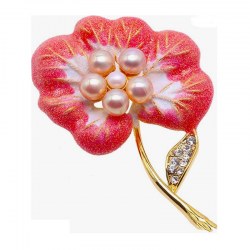 Broche fleur en plaqué or avec perles d'eau douce de 5 et 3,5 mm lavande et blanche AAA