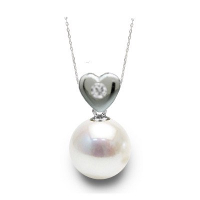 Pendentif coeur Or 18k et diamant avec perle blanche Akoya