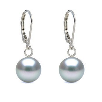 Boucles d'Oreilles Argent 925 avec Perles d'Akoya bleues argentées 8-8,5 mm AAA