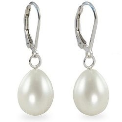 Boucles d'Oreilles Argent 925 de Perles d' Eau Douce Goutte AAA