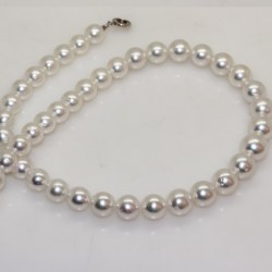 Collier de perles blanches d'Australie blanches argentés 9,1 à 11,9 mm 43 cm A+