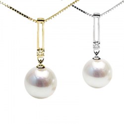 Pendentif Or 18k et Diamant avec Perle d'Akoya Blanche AAA