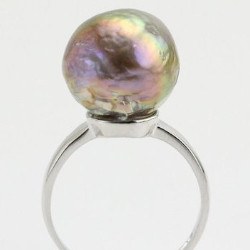 Bague Argent 925 avec perle d'eau douce baroque métallique multireflet de 13,5 mm