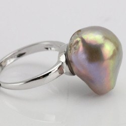 Bague Argent 925 perle d'eau douce métallique multireflets de 14,5 mm