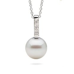 Pendentif Argent et diamants, Perle d'Akoya blanche AAA