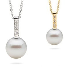 Pendentif Or 14k et diamants, Perle d'Akoya blanche AAA