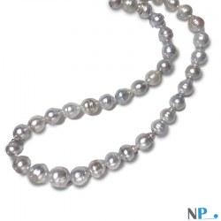 Collier de perles baroques d'Australie Argentées, 8 à 11,7 mm
