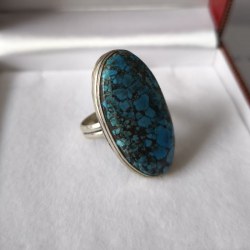 Bague Ancienne en argent massif et véritable turquoise, Taille 55