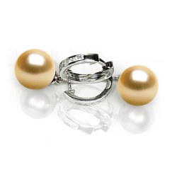 Boucles d'Oreilles Or 18k Diamants et Perles des Philippines 10-11 mm AAA