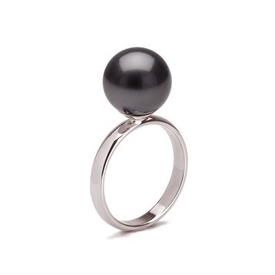 Bague Or 14k avec perle de culture d'eau douce noire AAA