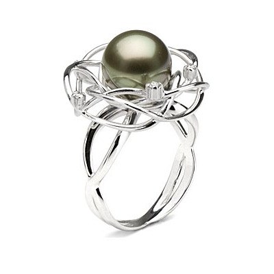 Bague en Or 18k diamants et perle de culture de Tahiti 10-11 mm AAA