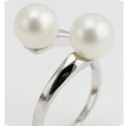 Bague Argent 925 2 perles d'eau douce blanche 8-9 mm AAA