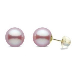 Paire de boucles d'Oreilles Or 18k silicone perles d'Eau Douce Lavande 9-10 mm AAA