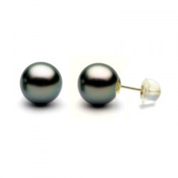 Paire de boucles d'Oreilles Or 18k silicone perles de culture de Tahiti 8 à 9 mm
