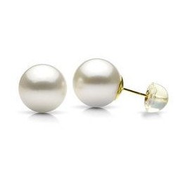 Boucles d'Oreilles Or 18k silicone perles d'eau douce blanches 10-11 mm AAA