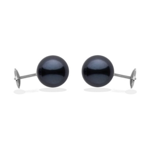 Boucles d'Oreilles perles d'Akoya noires 8 à 8,5 mm sur système Guardian