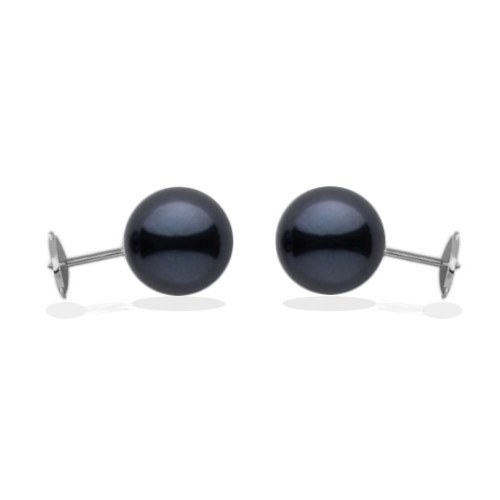 Boucles d'Oreilles perles d'Akoya noires 6 à 6,5 mm sur système Guardian