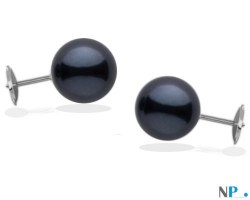 Boucles d'Oreilles perles d'Akoya noires 6,5 à 7 mm sur système Guardian