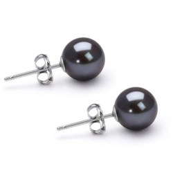 Boucles d'Oreilles Or 14k perles de culture d'Akoya noires 7,0 à 7,5 mm