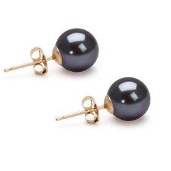 Boucles d'Oreilles Or 18k perles de culture d'Akoya noires 7,0 à 7,5 mm