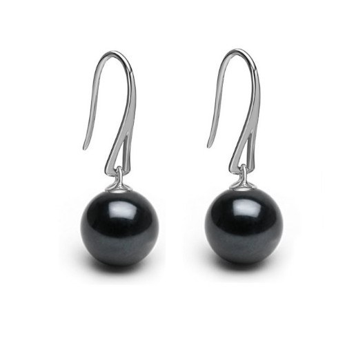 Boucles d'Oreilles Argent 925 de Perles d' Eau Douce Noires AAA