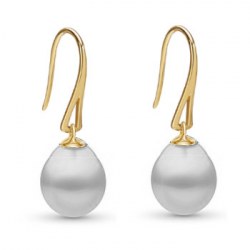 Boucles d'oreilles Or 18k avec Perles gouttes Blanches d'Australie 10-11 mm AA+/AAA