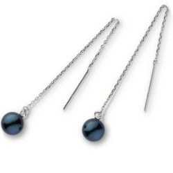 Paire de boucles d'Oreilles en Argent 925 perles d'Akoya noires 7,5 à 8 mm