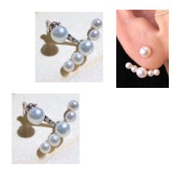 Boucles d'Oreilles de perles de Culture d'eau douce 6 perles en forme bouton 3,5 et 4 mm AA+
