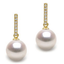 Boucles d'Oreilles Or 18k Diamants Perles d'Akoya qualité AAA