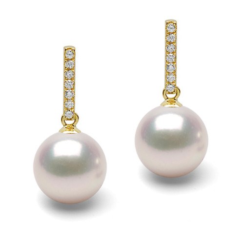 Boucles d'Oreilles Or 18k perles d'Akoya HANADAMA blanches et diamants