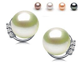 Boucles d'Oreilles Or 18k Perles d'Eau Douce 7-8 mm AAA et diamants