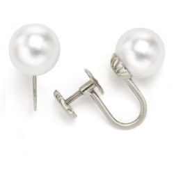 Boucles d'Oreilles argent 925 clips à vis avec perles d'Akoya Blanches AAA