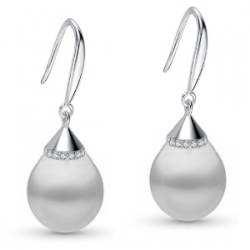Boucles d'oreilles en Argent 925 perles d'Australie Blanches Gouttes 10-11 mm AA+/AAA