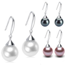 Boucles d'Oreilles Argent 925, Zirconiums et Perles d'Eau Douce AAA