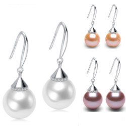 Boucles d'Oreilles Argent 925, Zirconiums et Perles d'Eau Douce DOUCEHADAMA