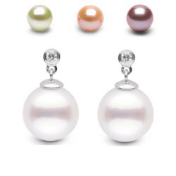 Boucles d'Oreilles Or 18k perles Doucehadama et 0,04ct de diamants