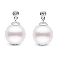 Boucles d'Oreilles Or 18k perles d'Akoya AAA et 0,04ct de diamants